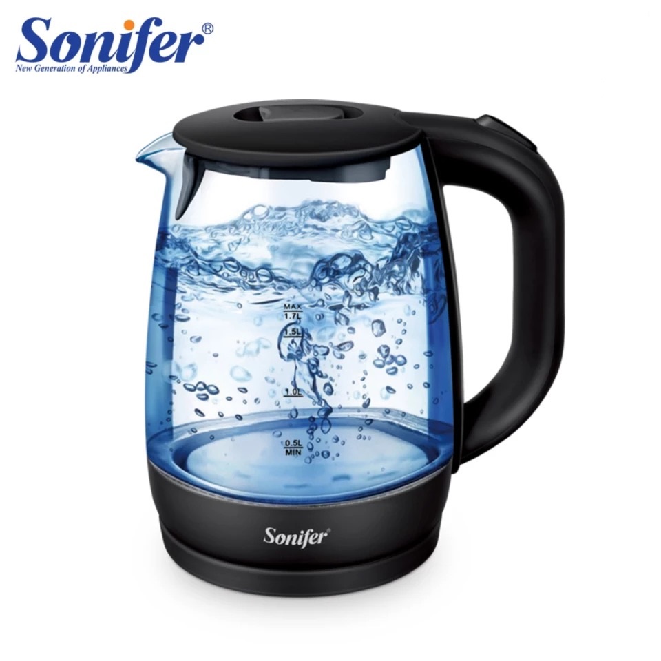 Sonifer SF-2079 Şüşə Elektrikli Çaydan 1.7L 2200W LED İşıqlı və Avtomatik Sönmə Funksiyalı